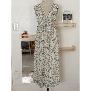 Max Studio Floral Maxi Dress Ruffle Sleeveless Smocked Flowy Small